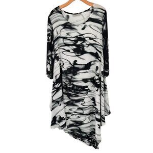 Bryn Walker Naida BlackWhite Asymmetrical Hem Lagenlook  Tunic dress size medium